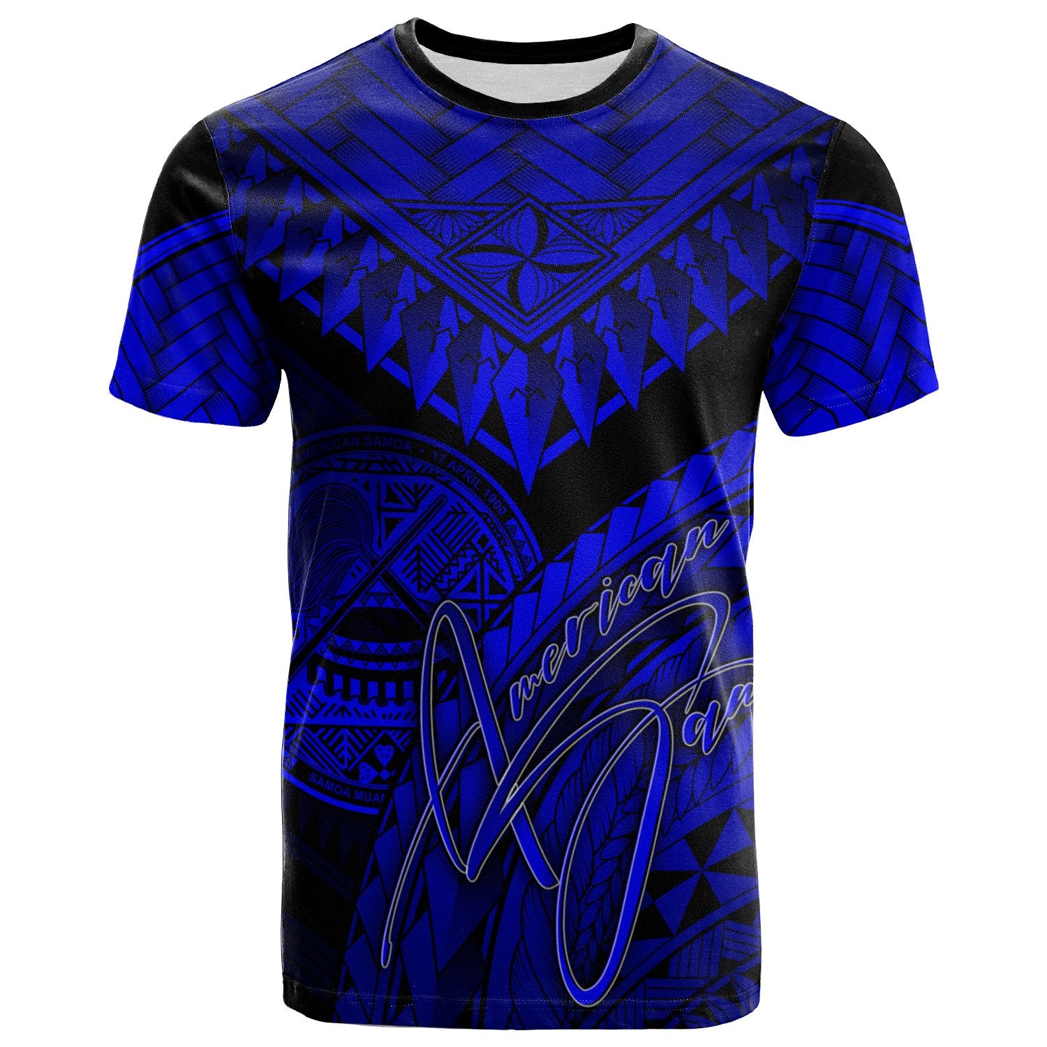 American Samoa T Shirt Royal Blue Polynesian Necklace and Lauhala Unisex Art - Polynesian Pride