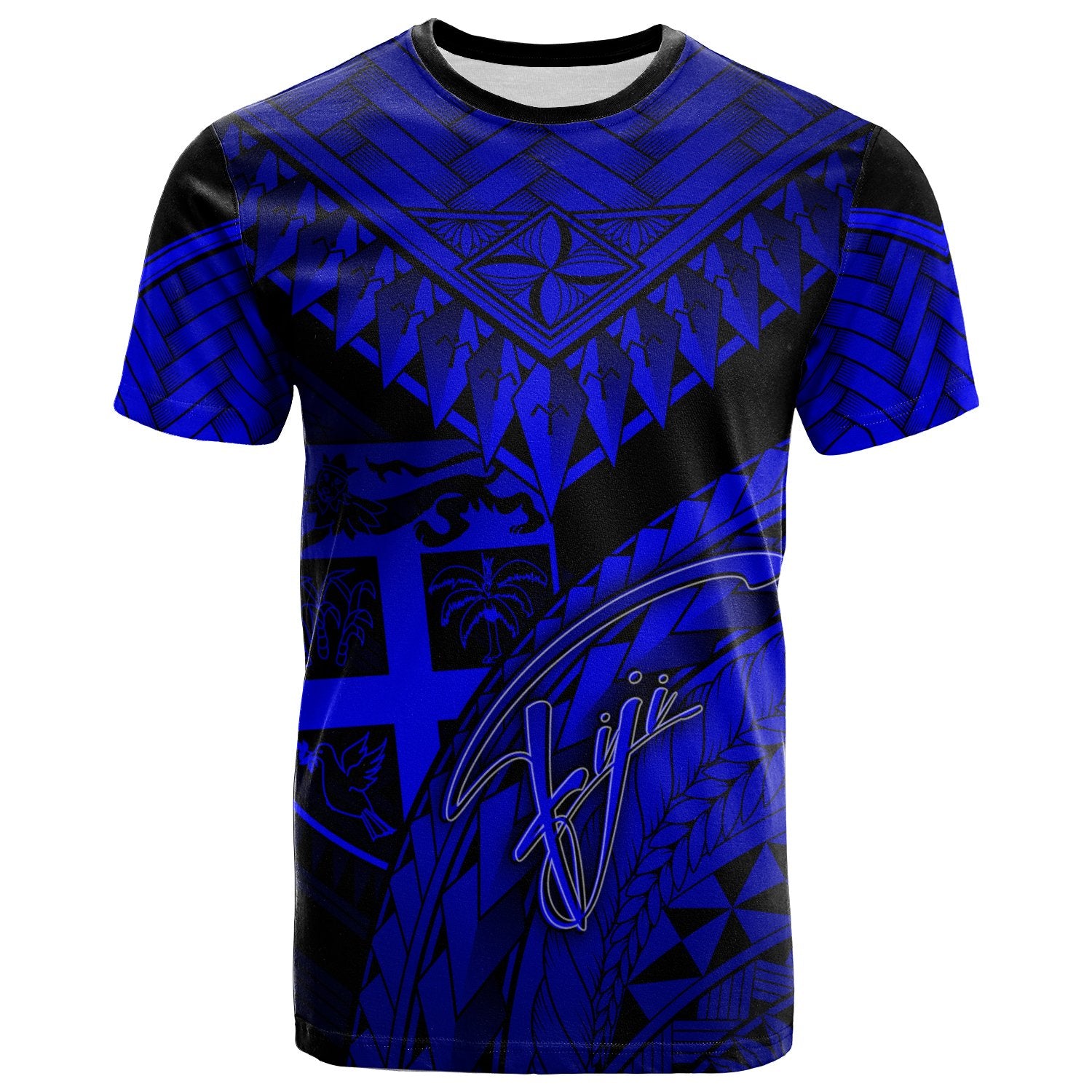 Fiji T Shirt Royal Blue Polynesian Necklace and Lauhala Unisex Art - Polynesian Pride