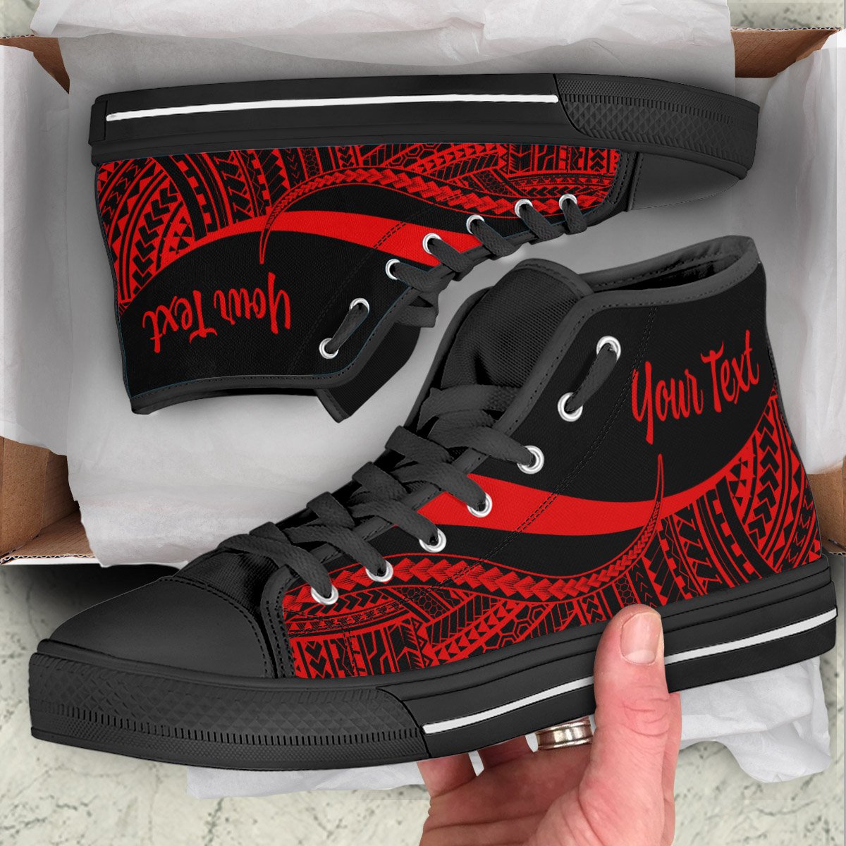 Nauru Custom Personalised High Top Shoes Red - Polynesian Tentacle Tribal Pattern Unisex Black - Polynesian Pride