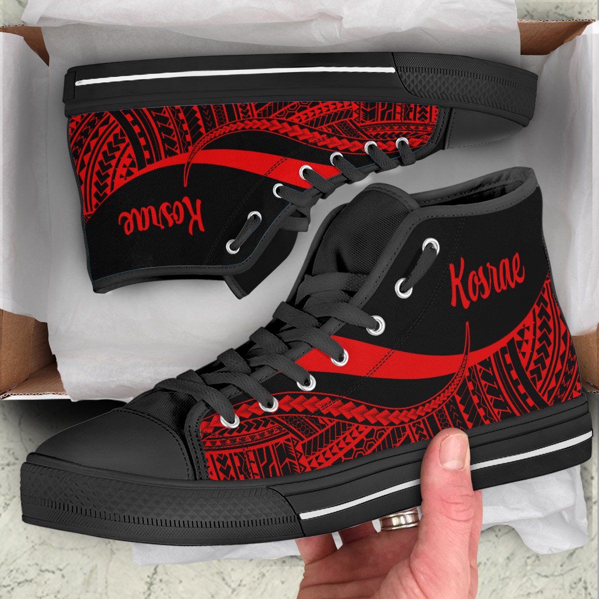 Kosrae High Top Shoes Red - Polynesian Tentacle Tribal Pattern Unisex Black - Polynesian Pride