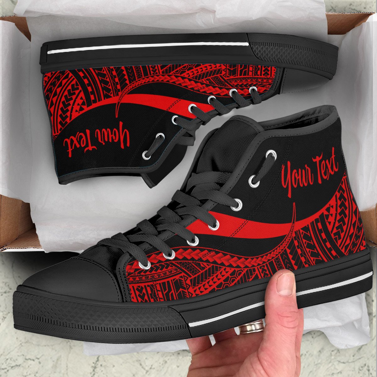 Palau Custom Personalised High Top Shoes Red - Polynesian Tentacle Tribal Pattern Crest Unisex Black - Polynesian Pride