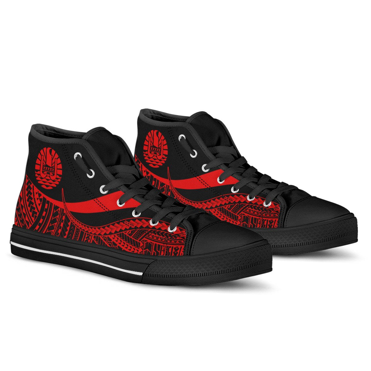 Tahiti High Top Shoes Red - Polynesian Tentacle Tribal Pattern - Polynesian Pride
