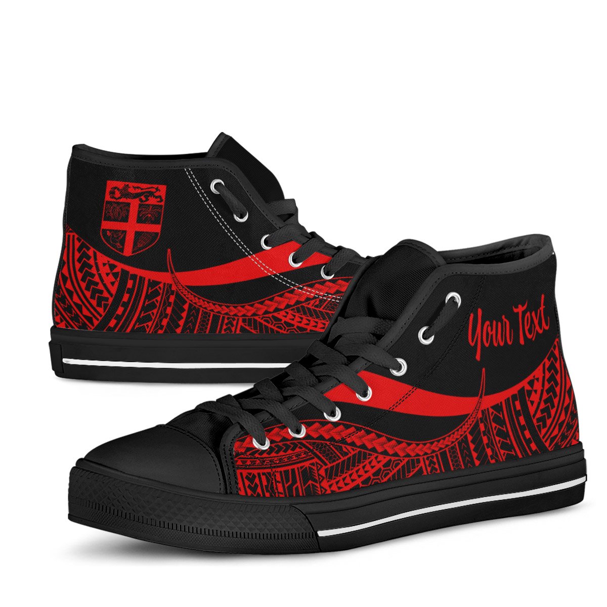 Fiji Custom Personalised High Top Shoes Red - Polynesian Tentacle Tribal Pattern - Polynesian Pride
