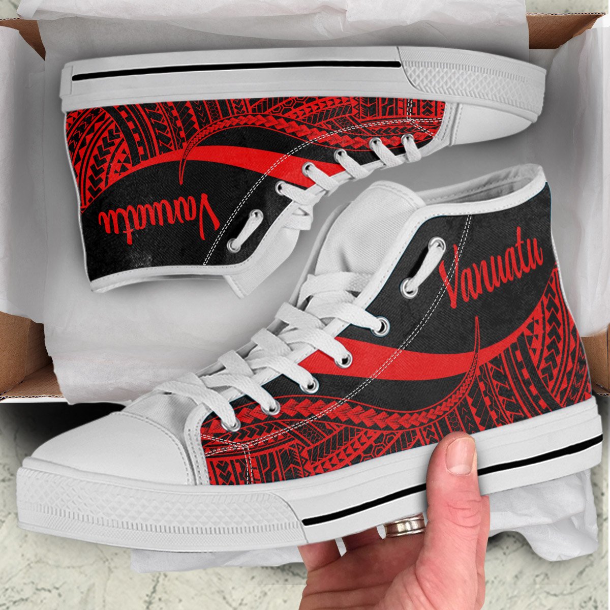 Vanuatu High Top Shoes Red - Polynesian Tentacle Tribal Pattern - Polynesian Pride