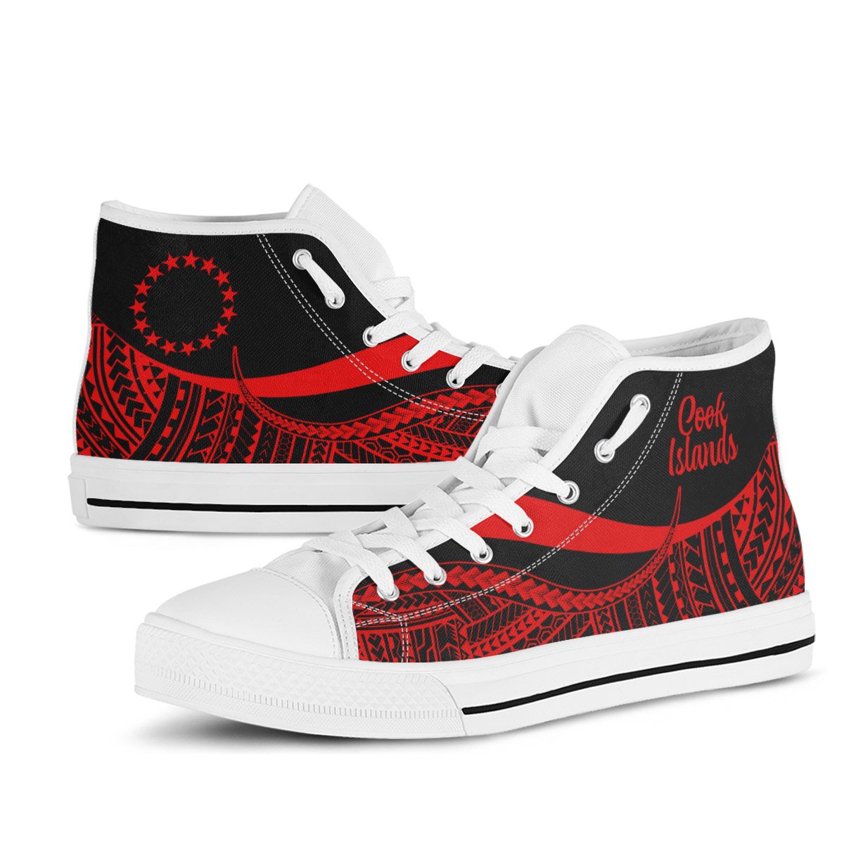 Cook Islands High Top Shoes Red - Polynesian Tentacle Tribal Pattern - Polynesian Pride