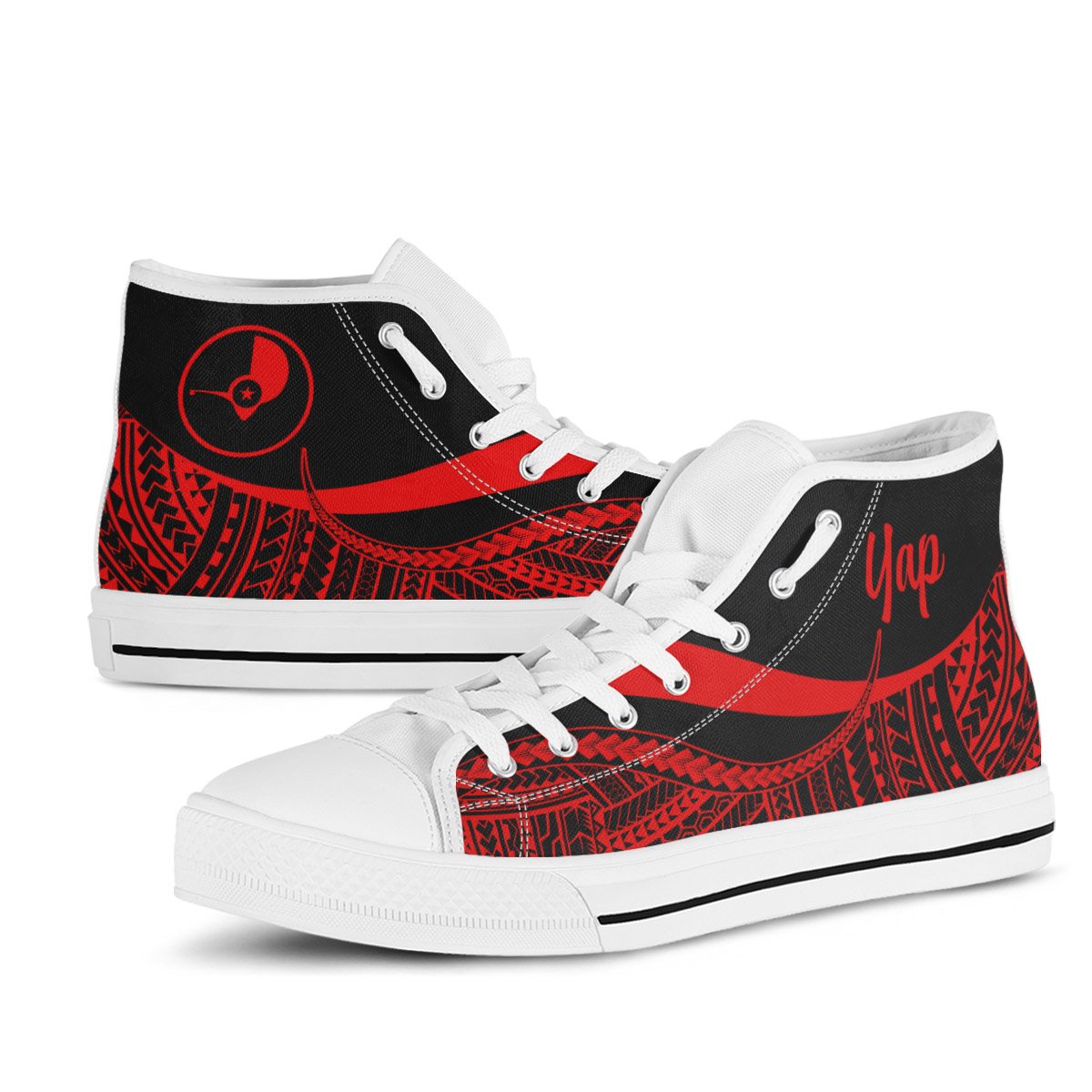 Yap High Top Shoes Red - Polynesian Tentacle Tribal Pattern - Polynesian Pride