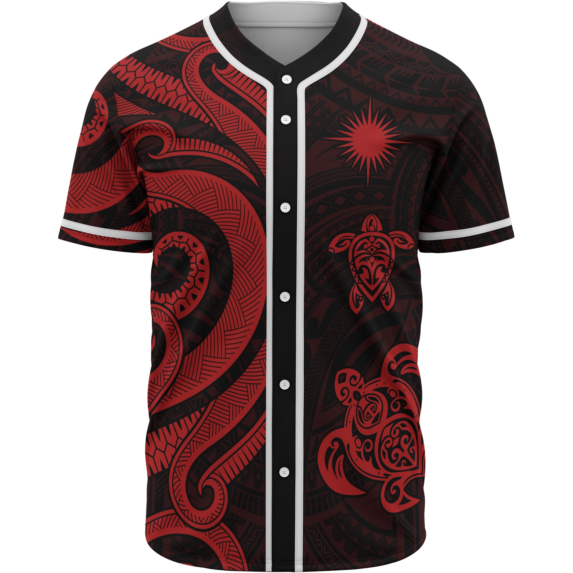 Marshall Islands Baseball Shirt - Red Tentacle Turtle Unisex Red - Polynesian Pride