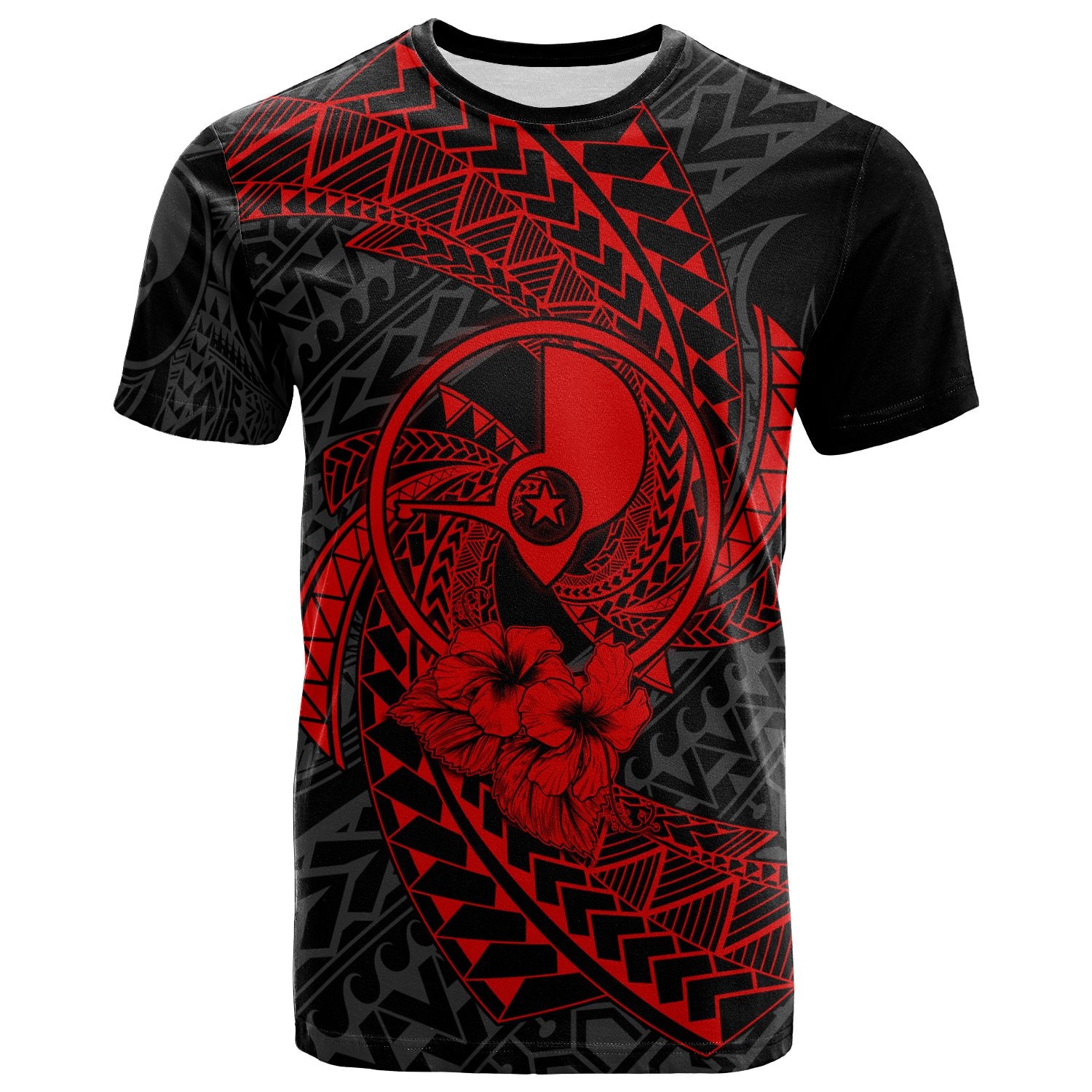 Yap Micronesian T Shirt Red Spiral Pattern Hibiscus Unisex RED - Polynesian Pride