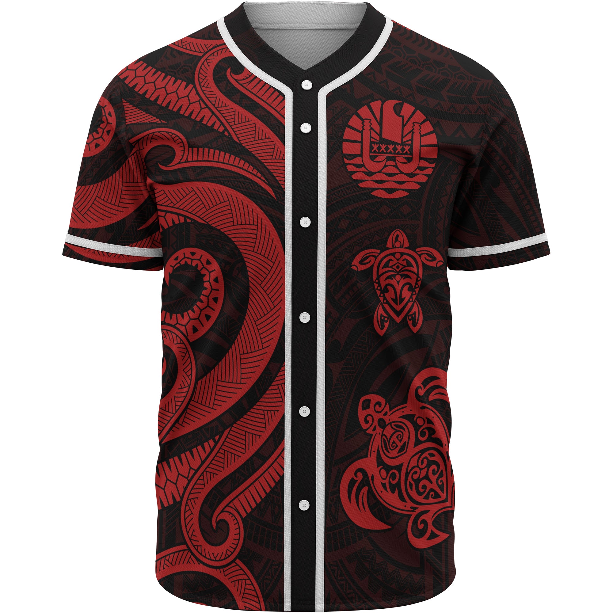 Tahiti Baseball Shirt - Red Tentacle Turtle Unisex Red - Polynesian Pride