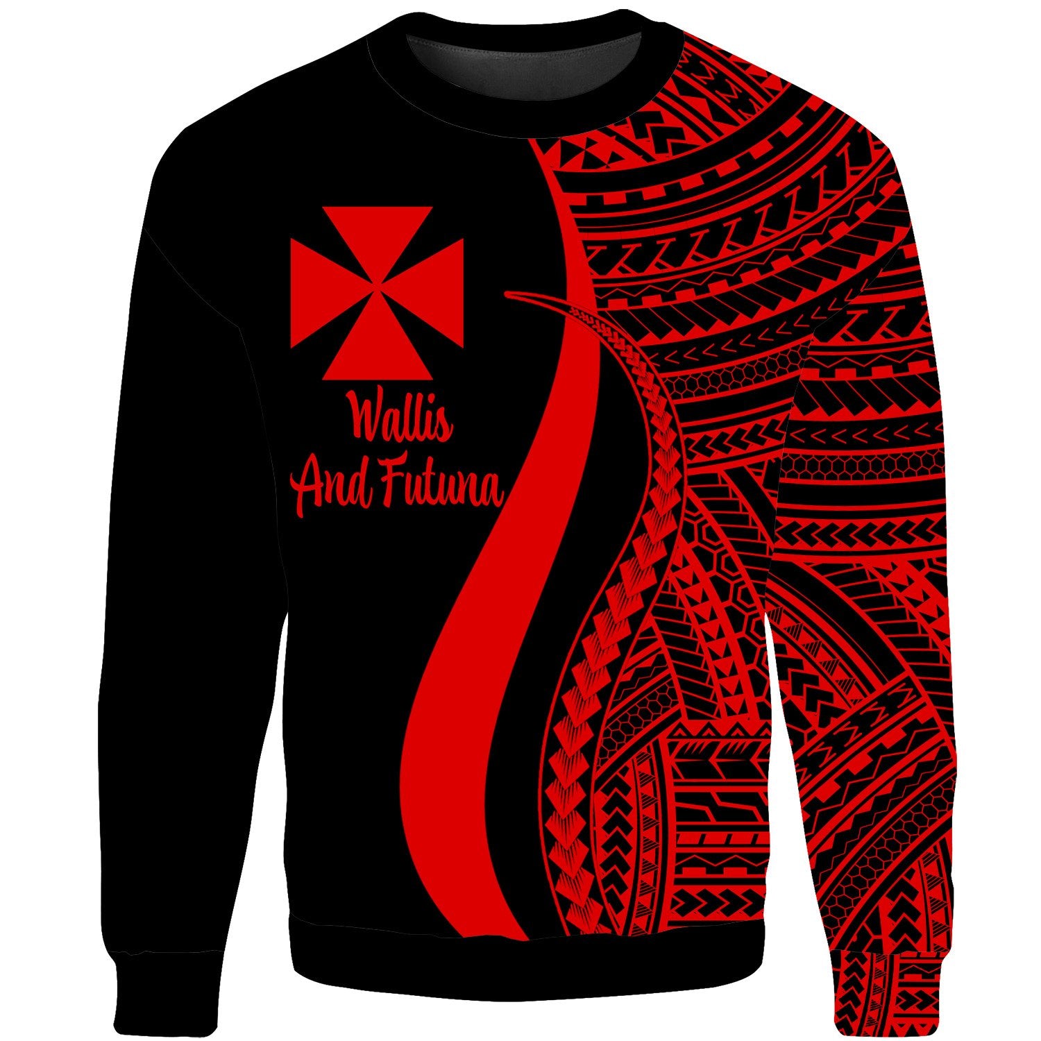 Wallis And Futuna Sweatshirt - Red Polynesian Tentacle Tribal Pattern Unisex Red - Polynesian Pride