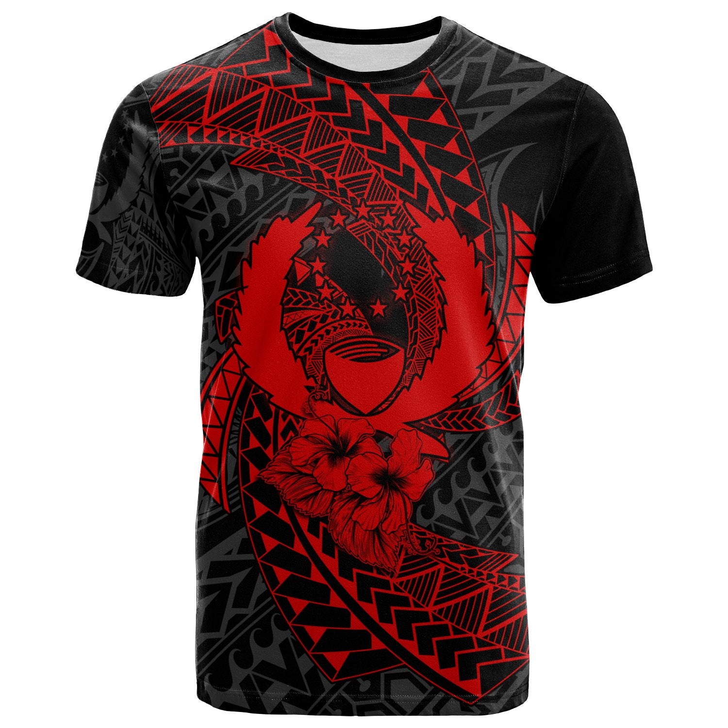 Pohnpei Micronesian T Shirt Red Spiral Pattern Hibiscus Unisex RED - Polynesian Pride