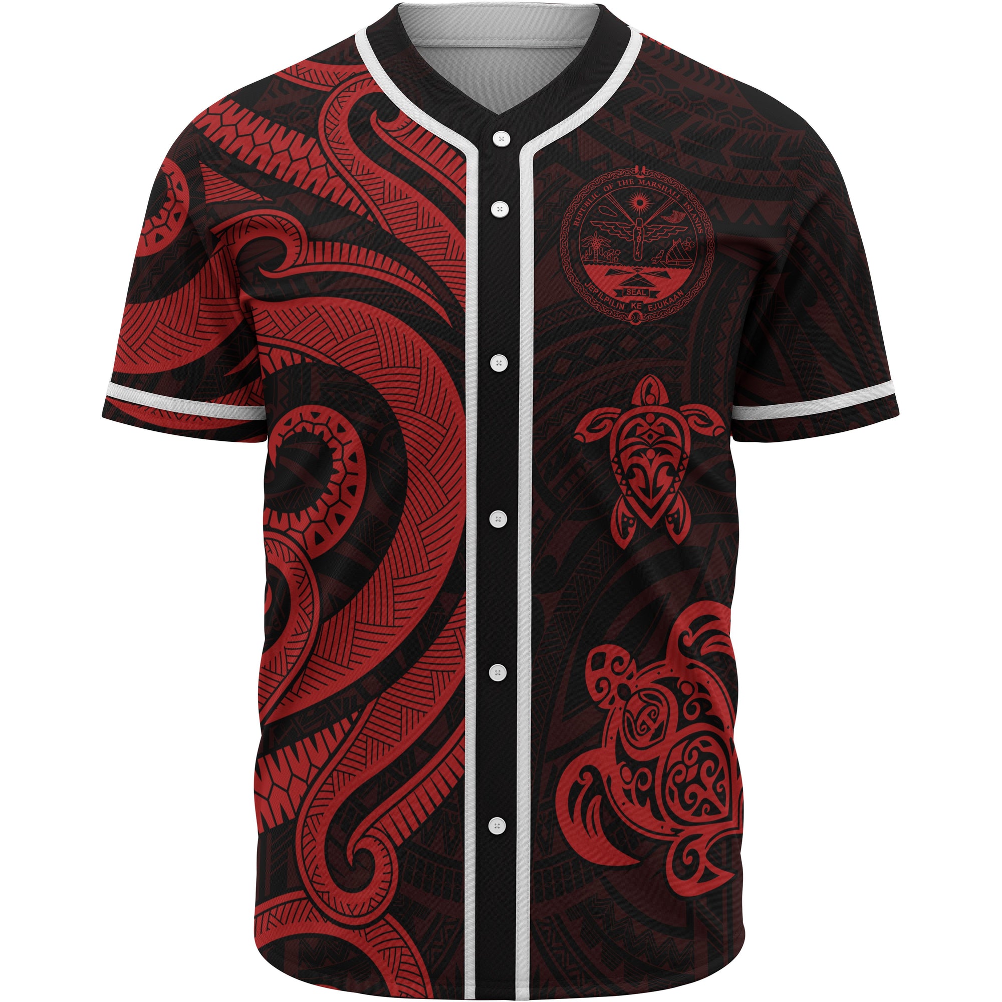 Marshall Islands Baseball Shirt - Red Tentacle Turtle Crest Unisex Red - Polynesian Pride