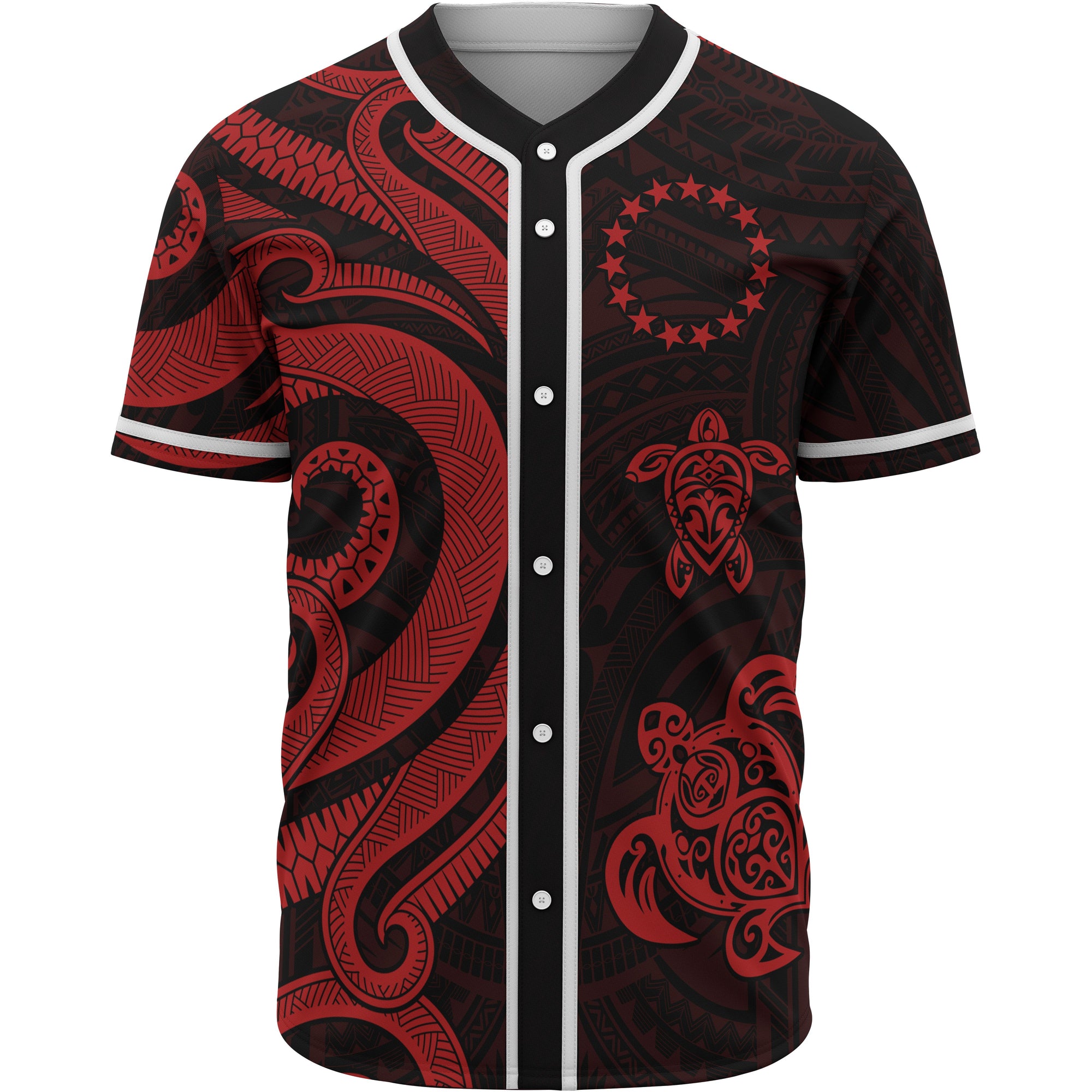 Cook Islands Baseball Shirt - Red Tentacle Turtle Unisex Red - Polynesian Pride