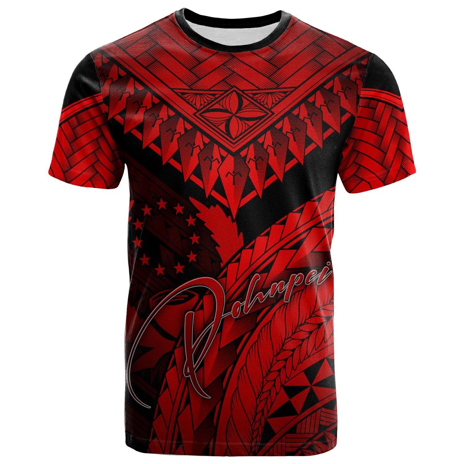 Pohnpei T Shirt Red Polynesian Necklace and Lauhala Unisex Red - Polynesian Pride