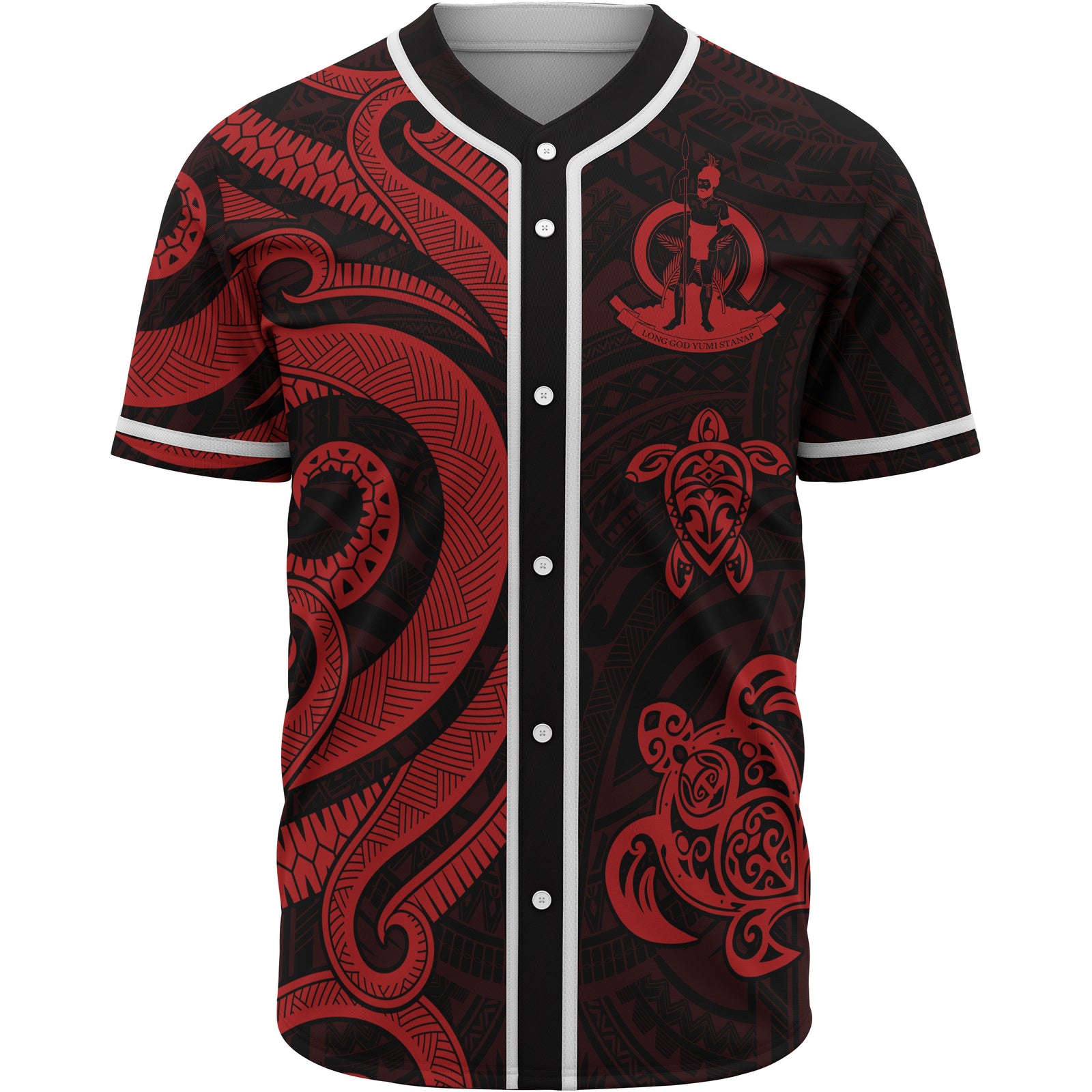 Vanuatu Baseball Shirt - Red Tentacle Turtle Unisex Red - Polynesian Pride