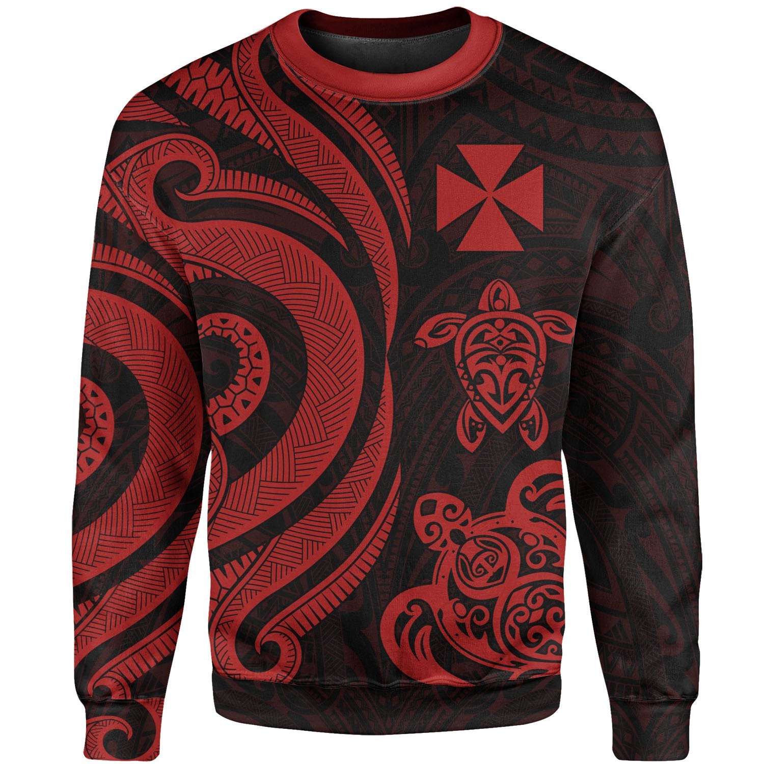 Wallis and Futuna Sweater - Red Tentacle Turtle Unisex Red - Polynesian Pride