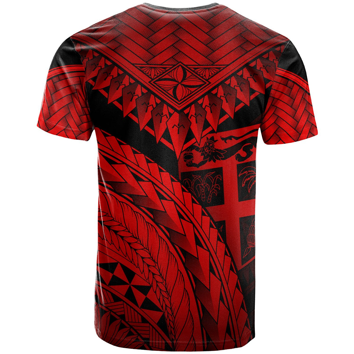 Fiji T Shirt Red Polynesian Necklace and Lauhala - Polynesian Pride