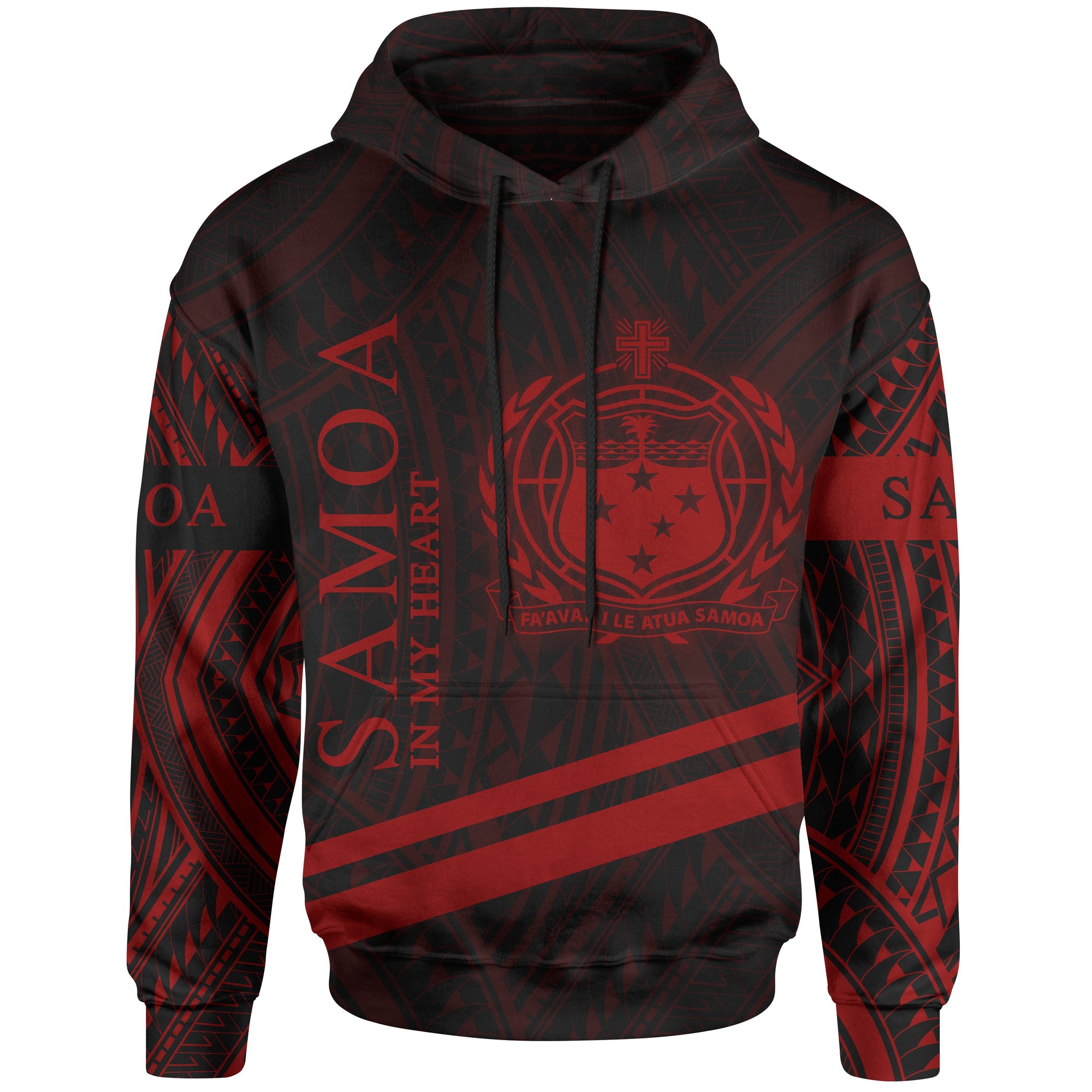 Samoa Hoodie In My Heart Style Polynesian Patterns Red Color Unisex Black - Polynesian Pride