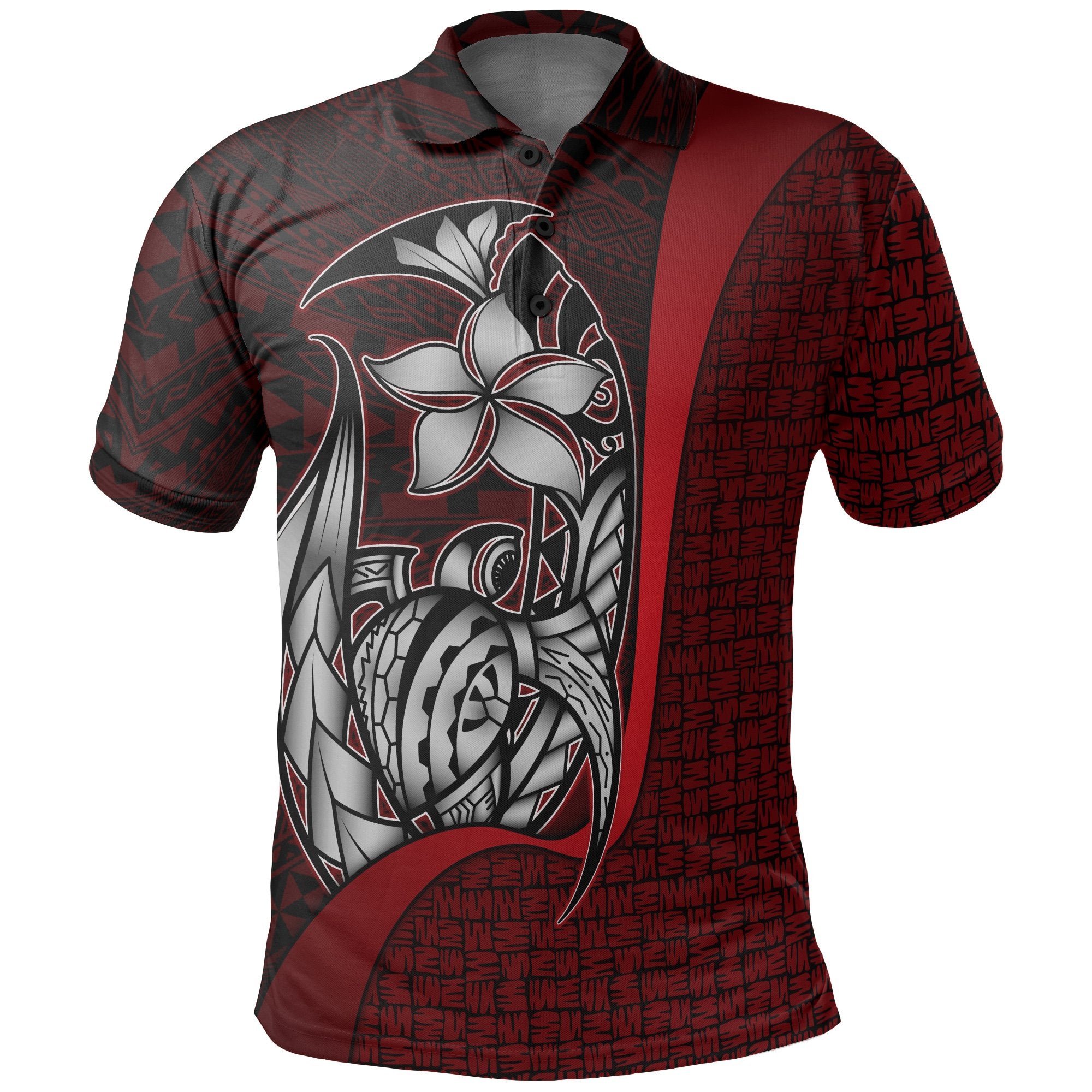 Polynesian Polo Shirt Red Turtle with Hook Unisex RED - Polynesian Pride