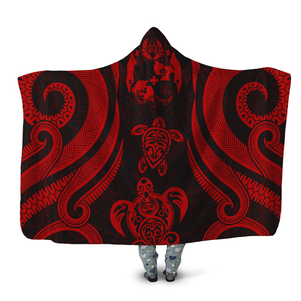 Tonga Hooded Blanket - Red Tentacle Turtle Hooded Blanket Red - Polynesian Pride