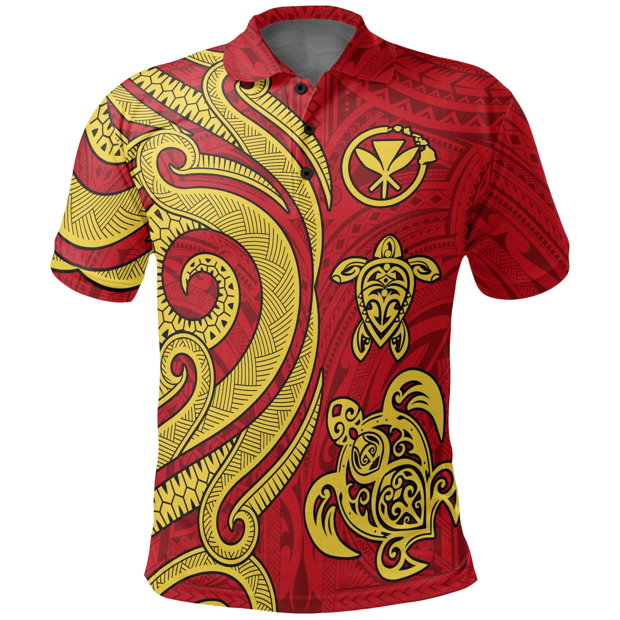 Hawaii Polo Shirt Red Kanaka Maoli Tentacle Turtle Unisex Red - Polynesian Pride