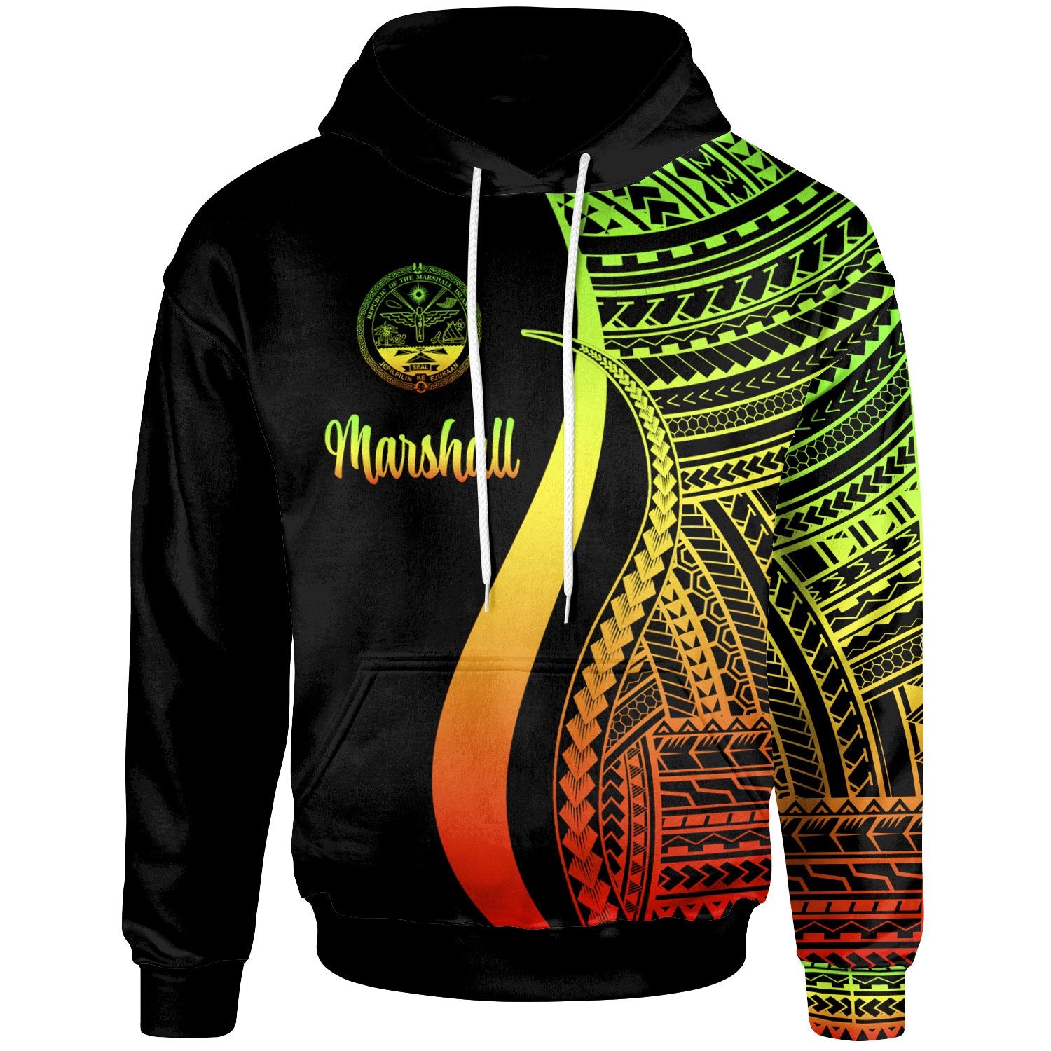 Marshall Islands Hoodie Reggae Tentacle Tribal Pattern Crest Unisex Reggae - Polynesian Pride