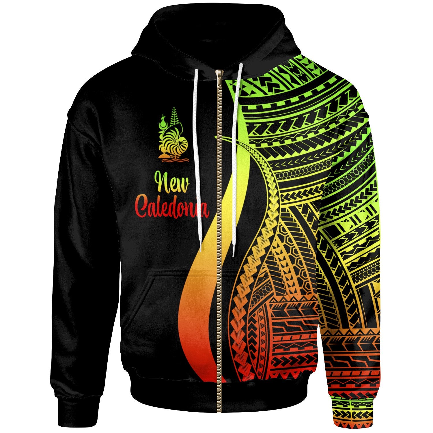 New Caledonia Zip up Hoodie Reggae Tentacle Tribal Pattern Unisex Reggae - Polynesian Pride