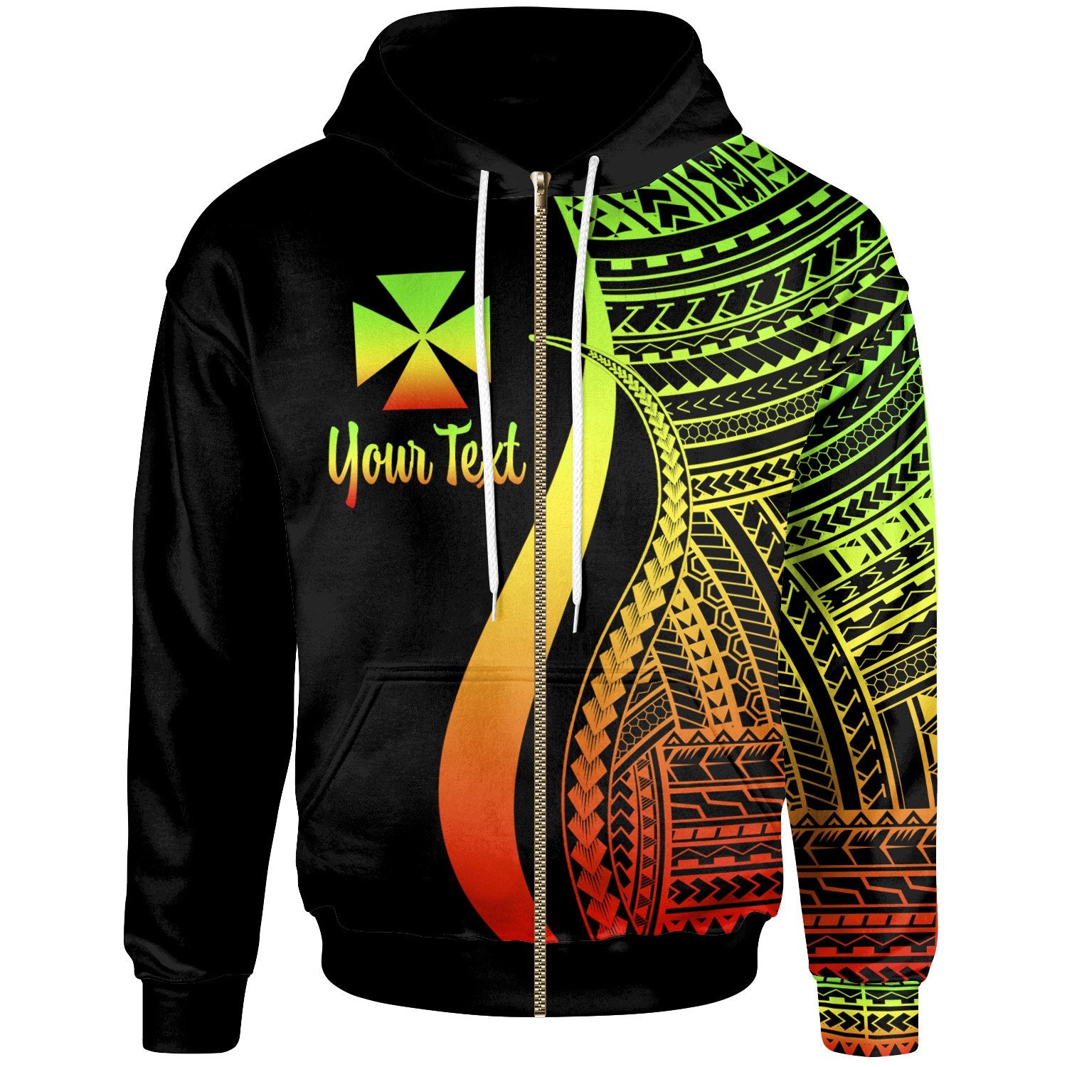 Wallis and Futuna Custom Zip up Hoodie Reggae Tentacle Tribal Pattern Unisex Reggae - Polynesian Pride