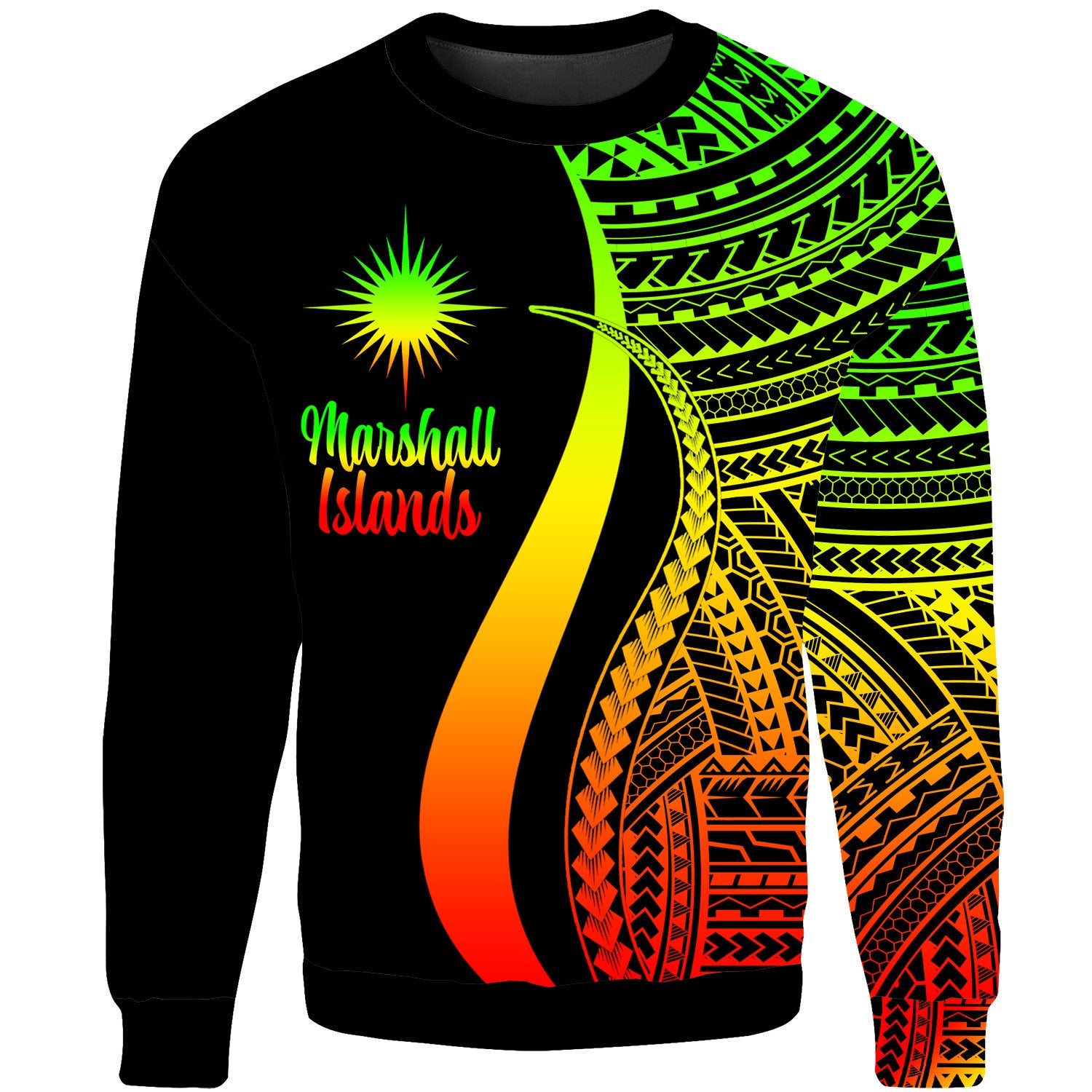 Marshall Islands Sweatshirt - Reggae Polynesian Tentacle Tribal Pattern Unisex Reggae - Polynesian Pride