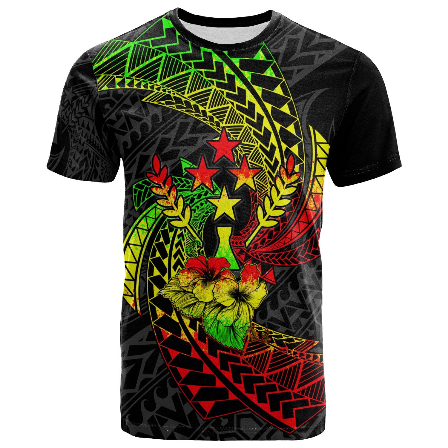 Kosrae Micronesian T Shirt Reggae Spiral Pattern Hibiscus Unisex Reggae - Polynesian Pride