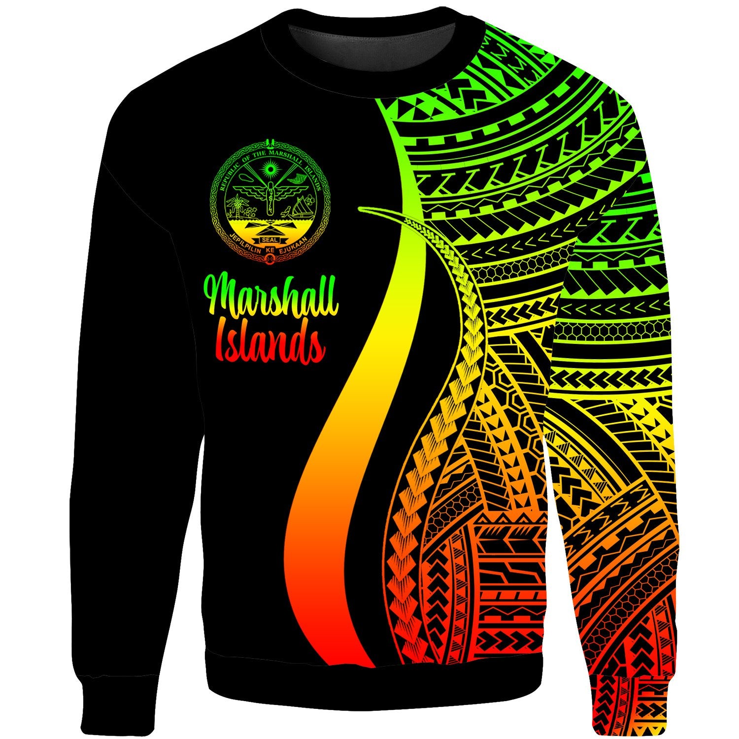 Marshall Islands Sweatshirt - Reggae Polynesian Tentacle Tribal Pattern Crest Unisex Reggae - Polynesian Pride