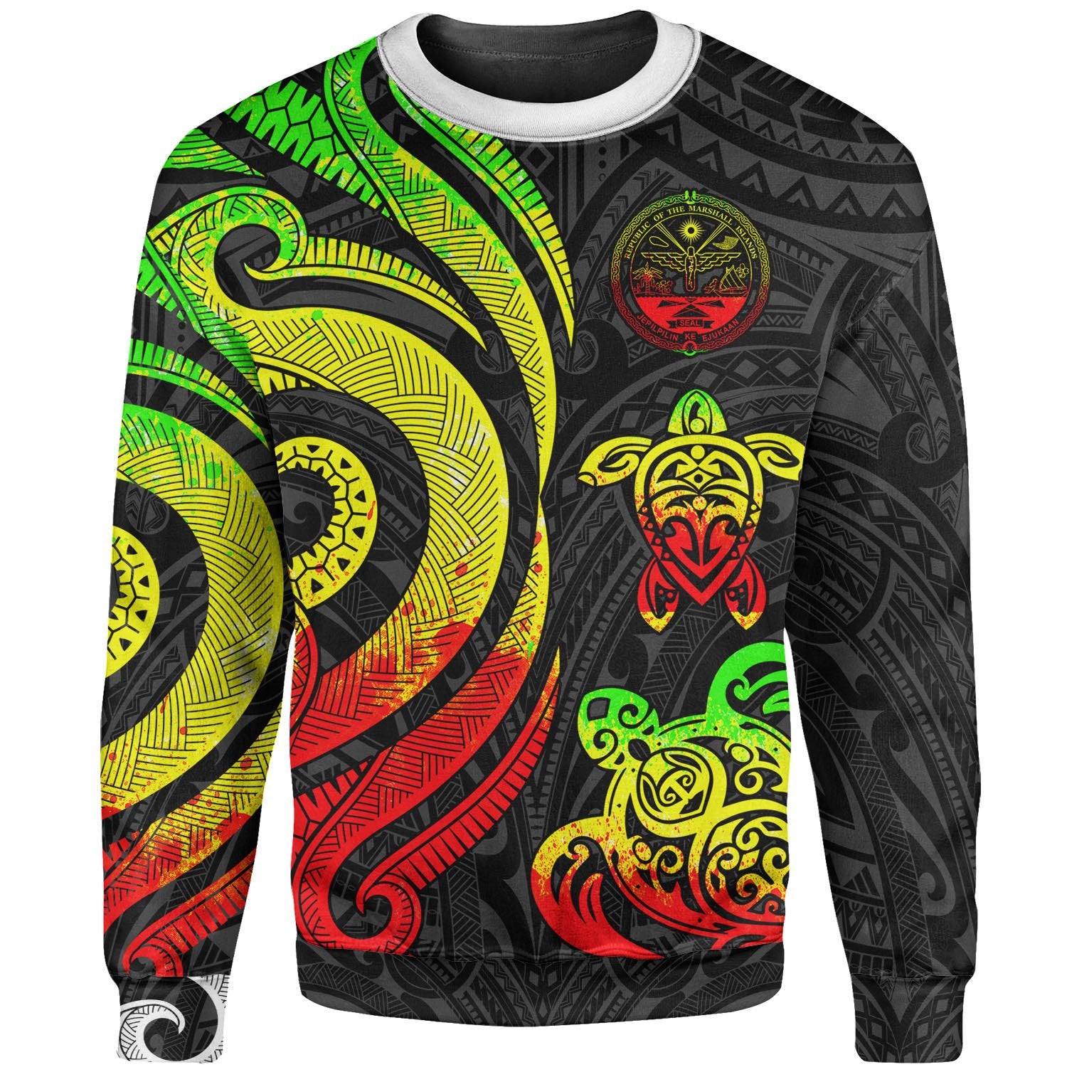 Marshall Islands Sweater - Reggae Tentacle Turtle Crest Unisex Reggae - Polynesian Pride