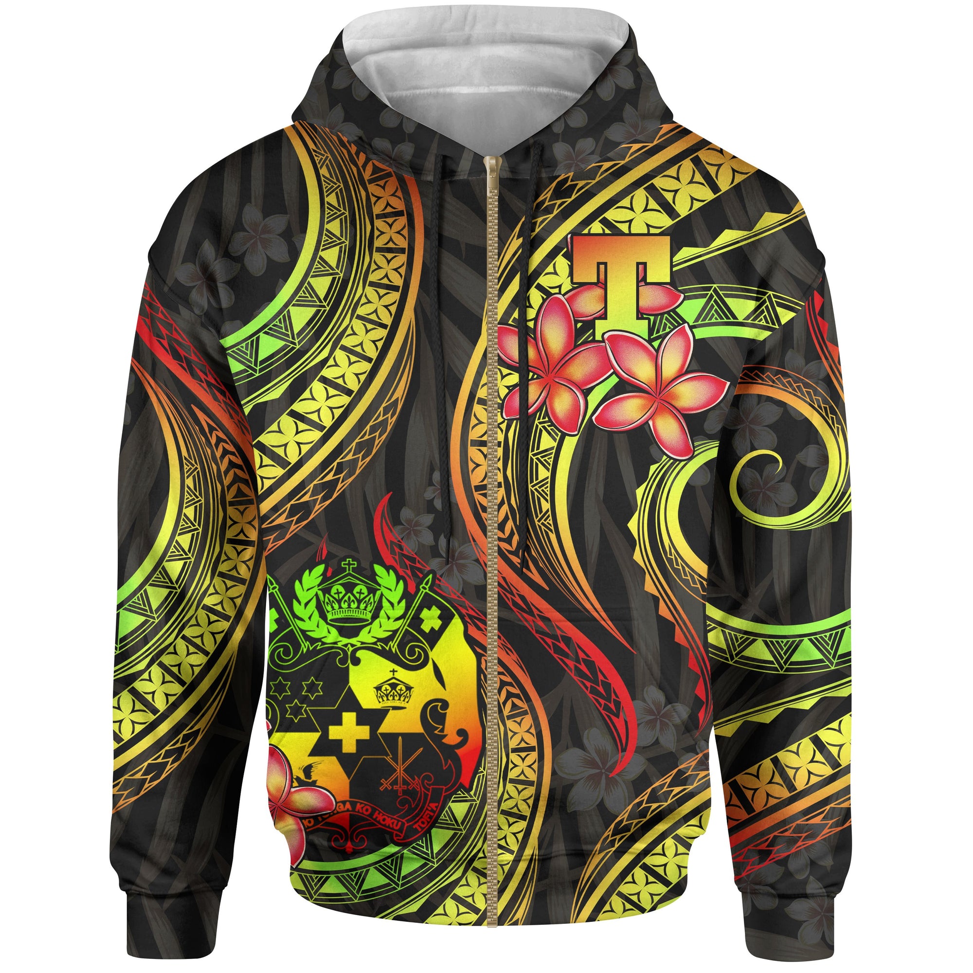 Tonga Polynesian Zip up Hoodie Reggae Plumeria Unisex REGGAE - Polynesian Pride