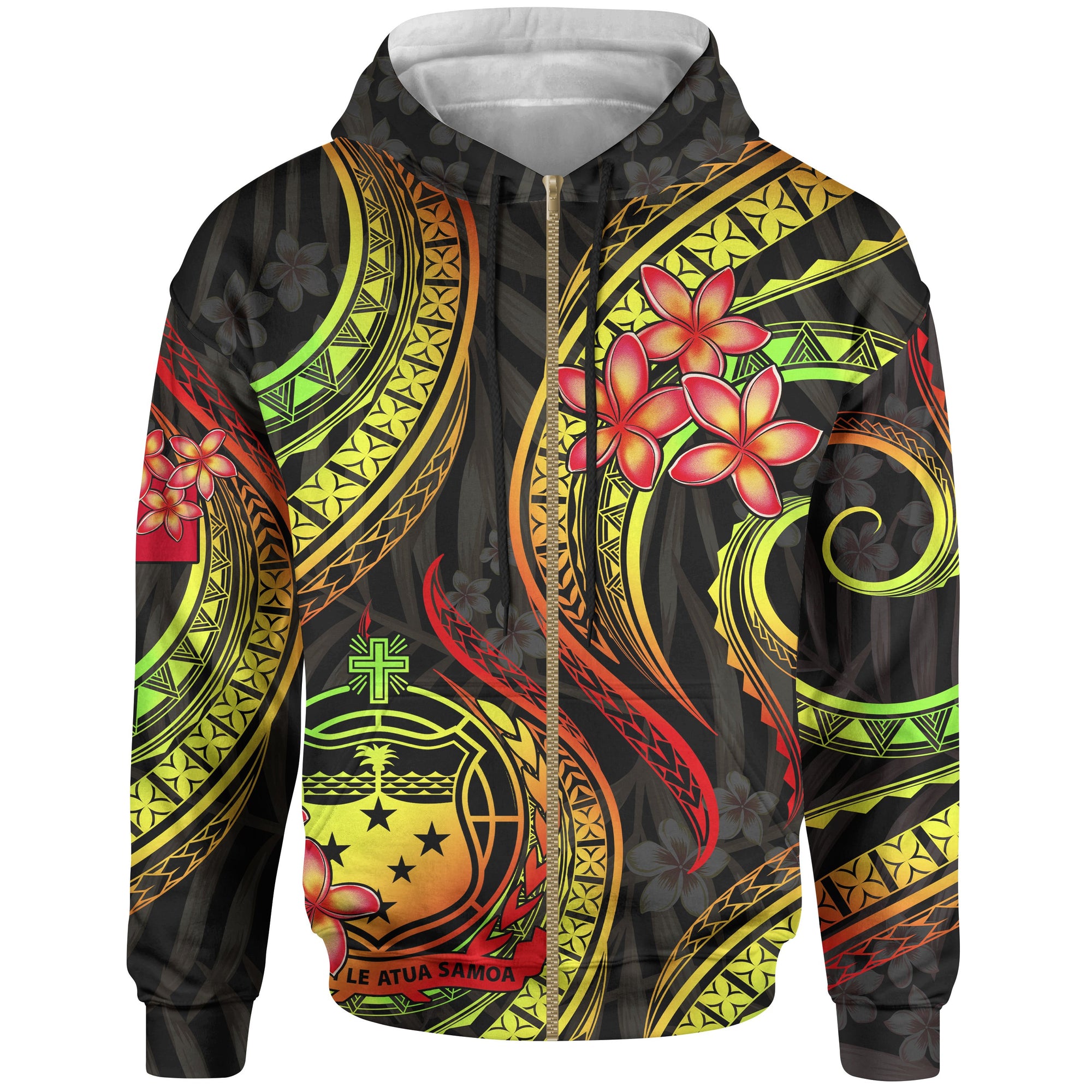 Samoa Polynesian Zip up Hoodie Reggae Plumeria Unisex REGGAE - Polynesian Pride