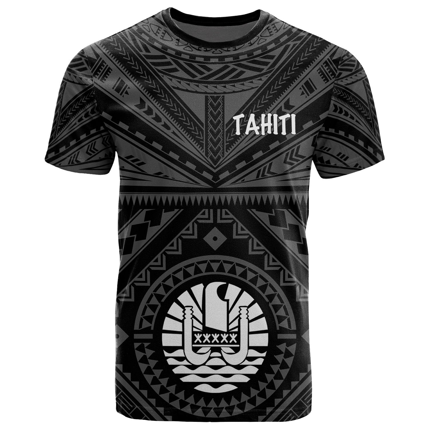 Tahiti T Shirt Tahiti Seal In Polynesian Tattoo Style (Black) Unisex Black - Polynesian Pride