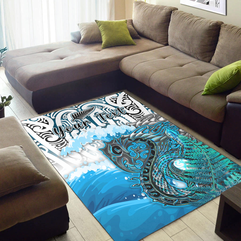 (Custom Personalised) Manaia Maori Area Rug Fern Aotearoa Blue Waves LT13 - Polynesian Pride