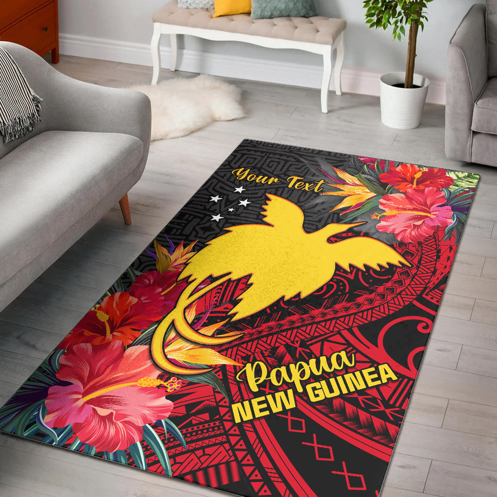 (Custom Personalised) Papua New Guinea Area Rug Bird of Paradise Ver.02 LT13 Black - Polynesian Pride