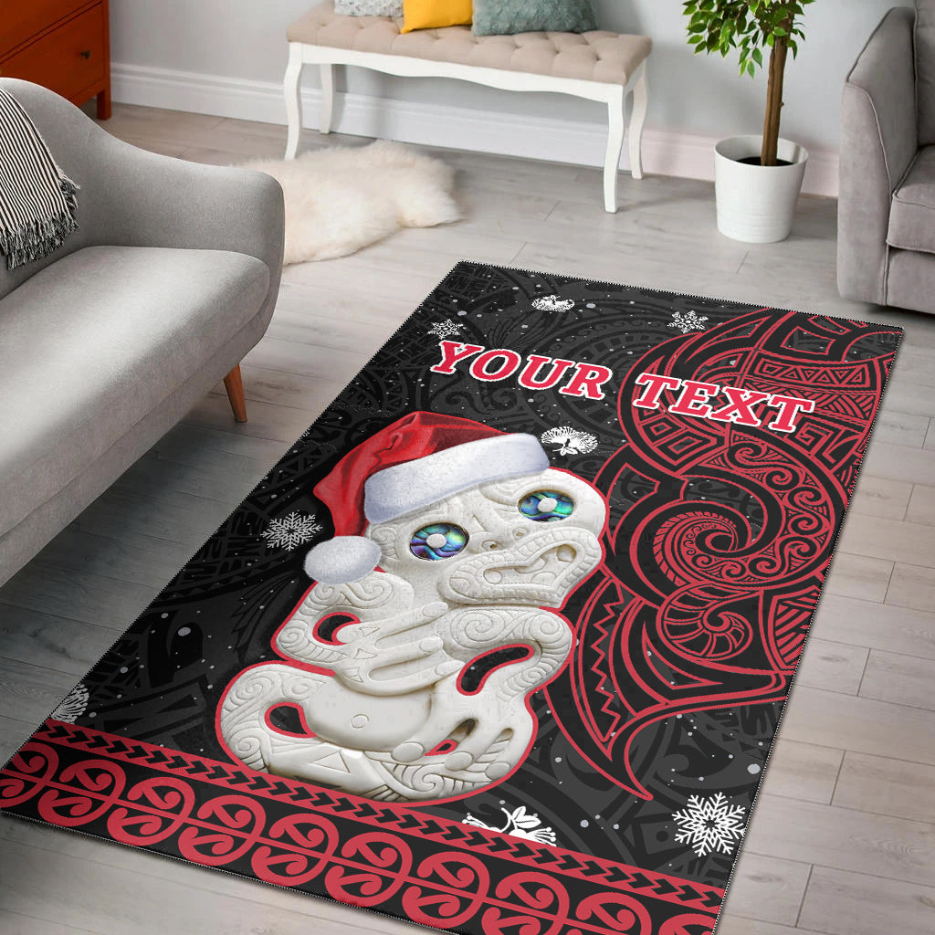 (Custom Personalised) New Zealand Christmas Area Rug Hei Tiki Red Pohutukawa Meri Kirihimete LT14 Red - Polynesian Pride