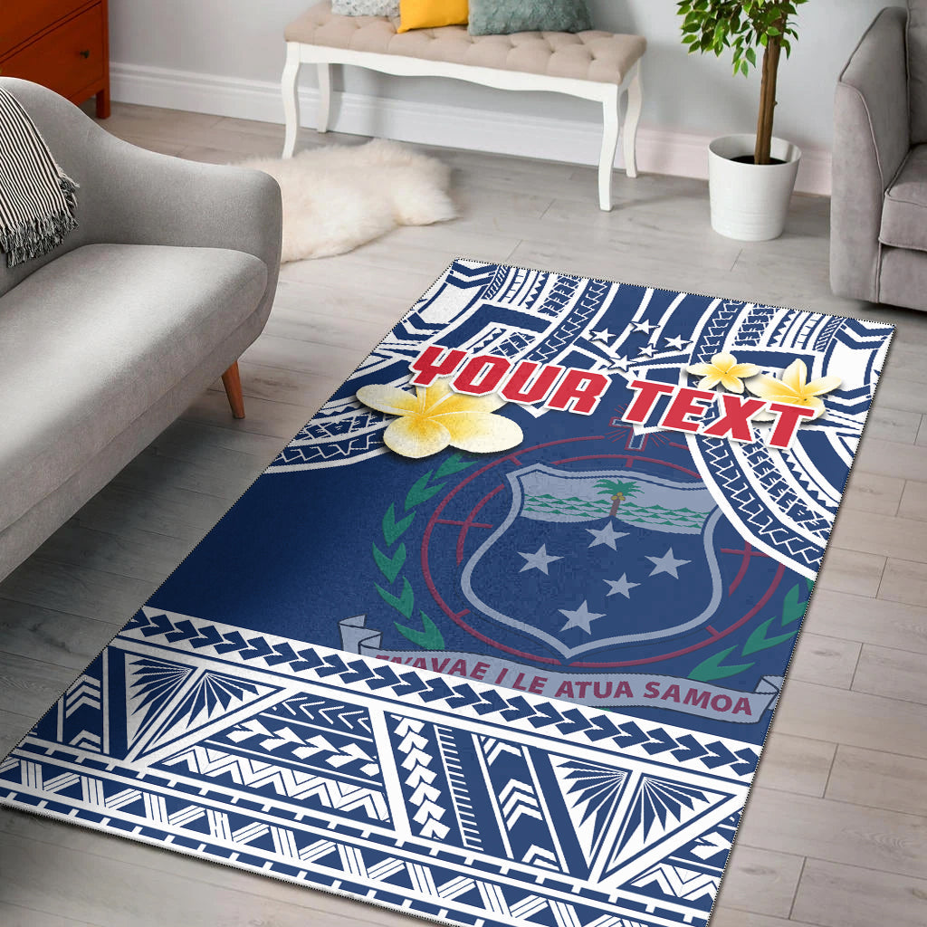 (Custom Personalised) Samoa Area Rug Samoan Plumeria Flowers Mix Polynesian Pattern LT14 Blue - Polynesian Pride