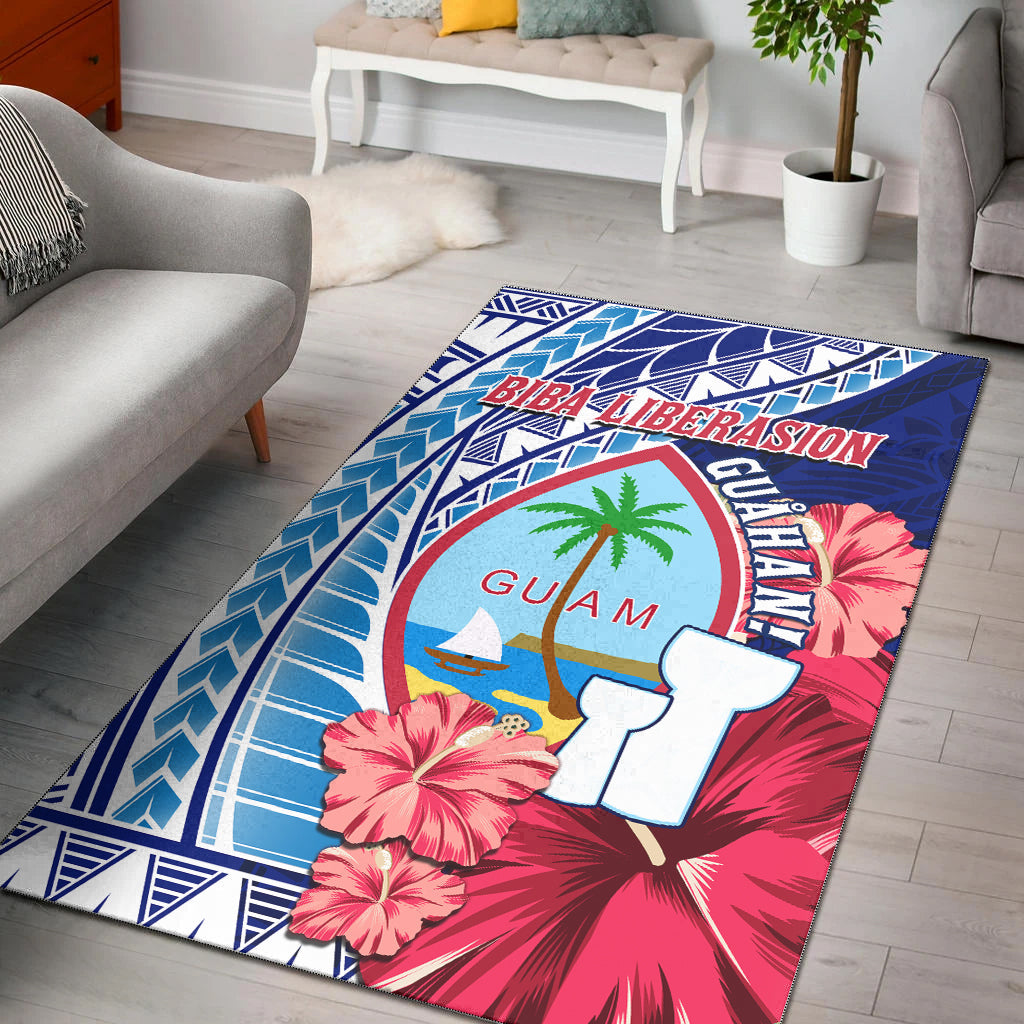 Guam Chamorro Area Rug Happy Liberation Day Latte Stone LT13 Blue - Polynesian Pride