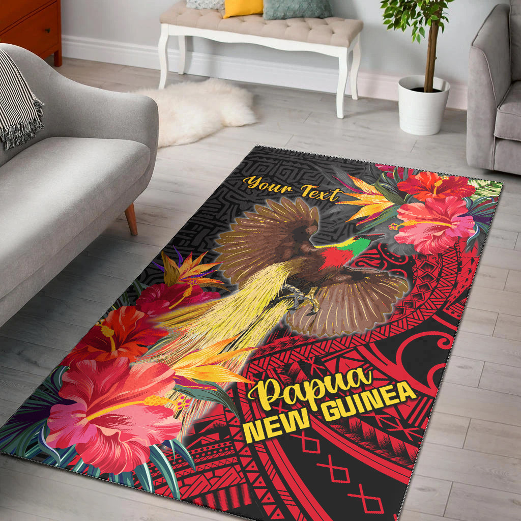 (Custom Personalised) Papua New Guinea Area Rug Bird of Paradise Ver.01 LT13 Black - Polynesian Pride