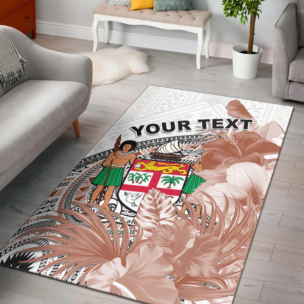 (Custom Personalised) Fiji Tapa Area Rug White Fijian Masi Be Loved Hibiscus LT13 White - Polynesian Pride