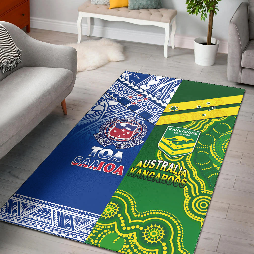 Samoa Rugby and Australia Rugby Area Rug Toa Samoa Mix Kangaroos Pacific LT14 Art - Polynesian Pride