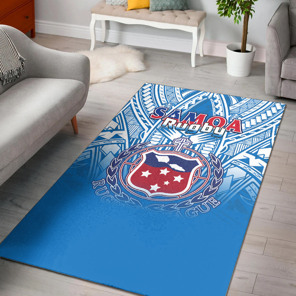 Samoa Rugby Area Rug Toa Samoa Polynesian Pacific Blue Version LT14 Blue - Polynesian Pride