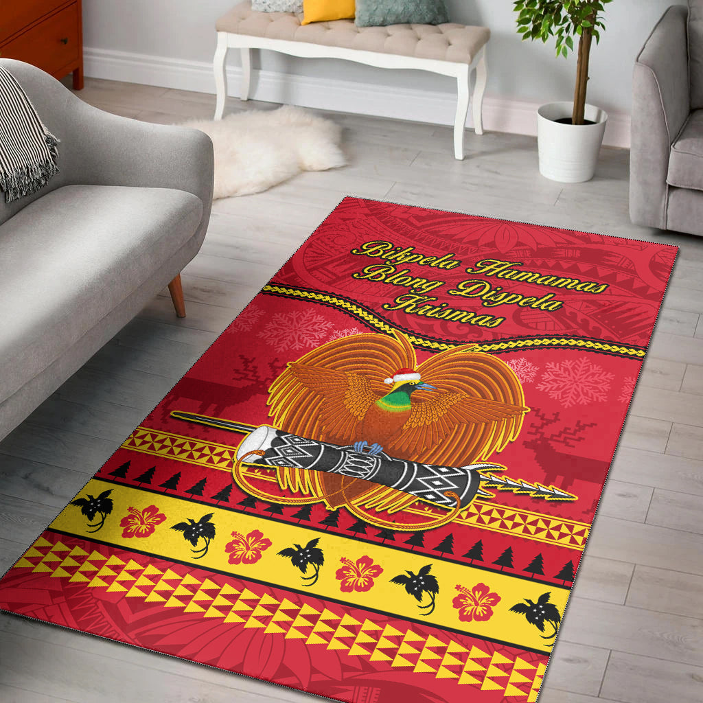 Papua New Guinea Christmas Area Rug Bird Of Paradise Bikpela Hamamas Blong Dispela Krismas LT14 Red - Polynesian Pride