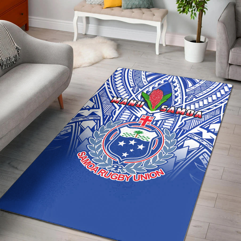 Samoa Rugby Area Rug Manu Samoa 7s Ginger Blue Polynesian LT14 Blue - Polynesian Pride