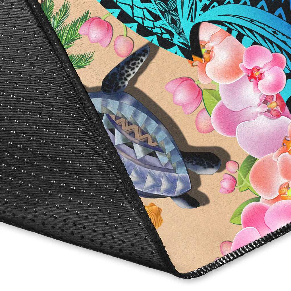 Polynesian Turtle Coconut Tree And Orchids Area Rug LT14 - Polynesian Pride