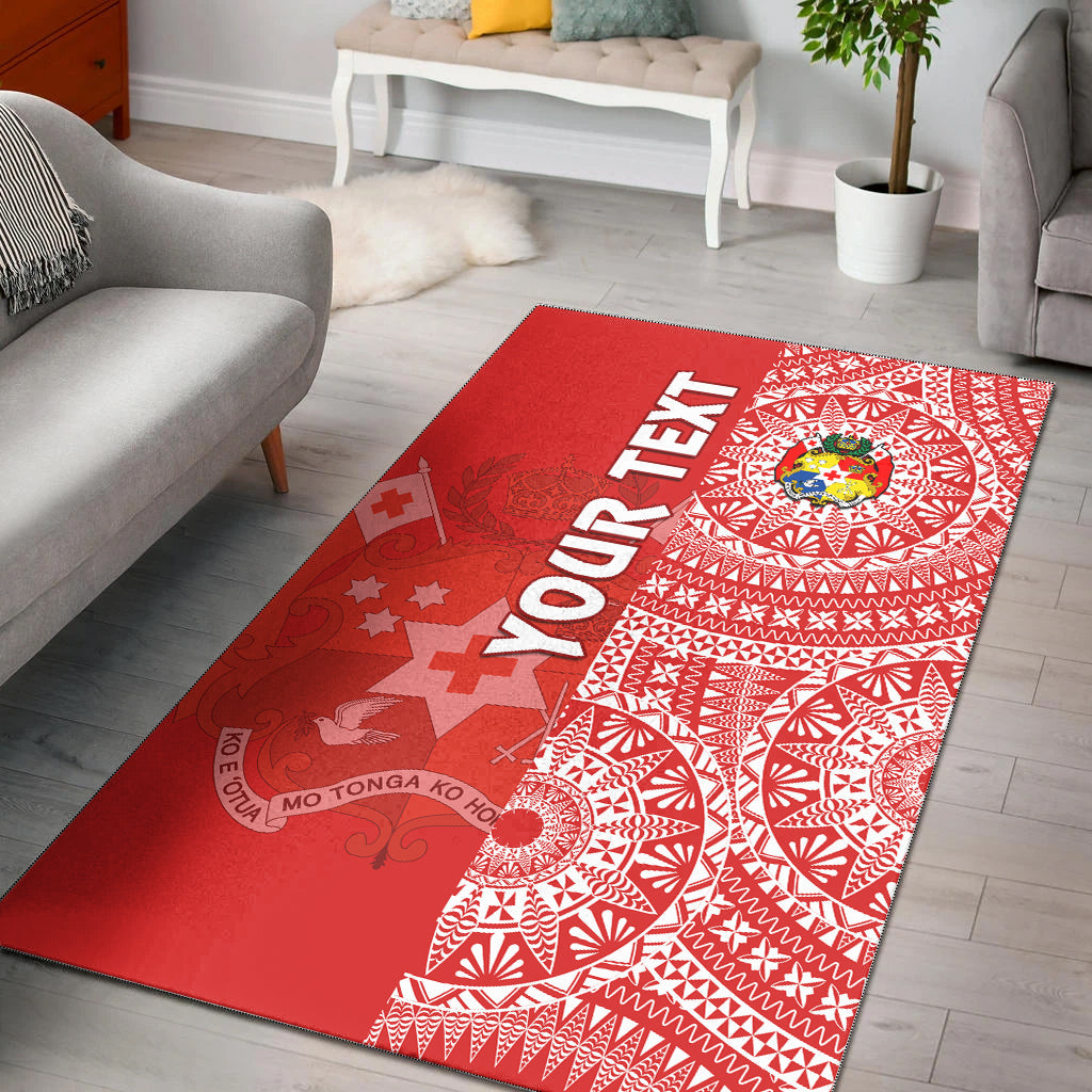 (Custom Personalised) Tonga Area Rug Tongan Coat Of Arms Ngatu Pattern LT14 Red - Polynesian Pride