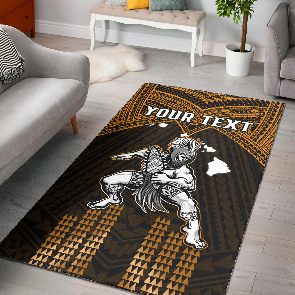 (Custom Personalised) Hawaii Area Rug Hawaiian Warrior With Weapon Polynesian Ver.07 LT14 Gold - Polynesian Pride