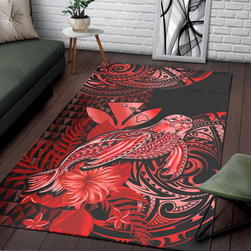 Hawaii Monk Seal Area Rug Kakau With Kanaka Red LT14 Red - Polynesian Pride